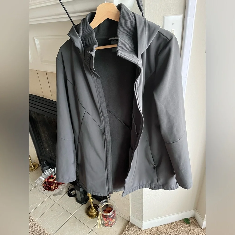Champion Jacket Women's xl dark grey Hooded Full Zip Lined Windbreaker.Pockets. - Picture 4 of 10